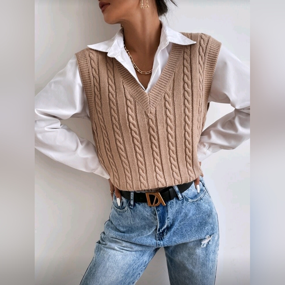 Cable Knit Tan Sweater Vest